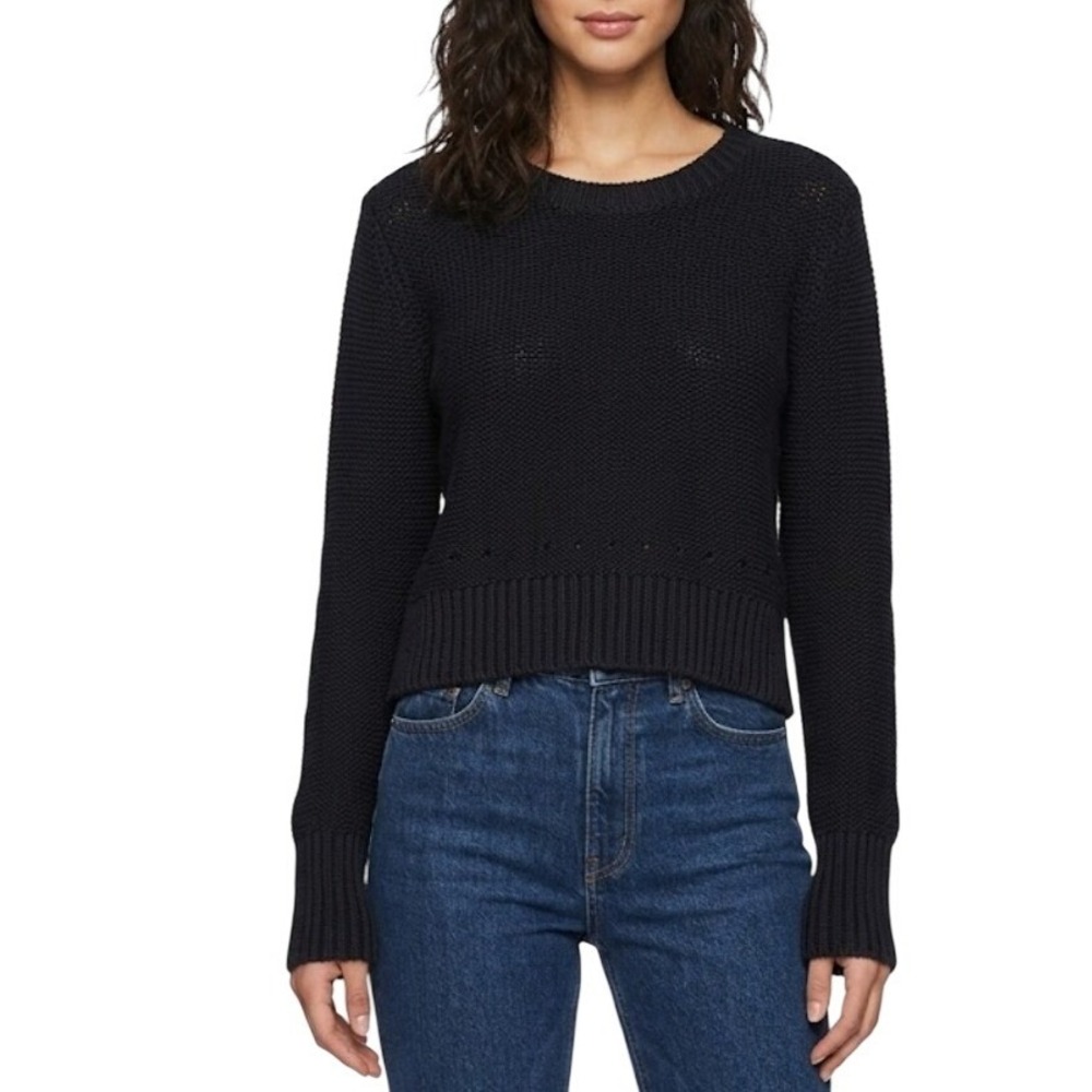 T by Alexander Wang Black Chunky Knit Crewneck‎ Sweater Pointelle Detail Womens